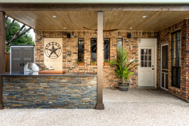 istock Modern outdoor kitchen in Texas, that has been freshly built 1297507521