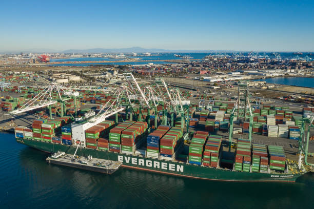 istock Huge intermodal cargo ship at Long Beach Port in California USA 1297508426