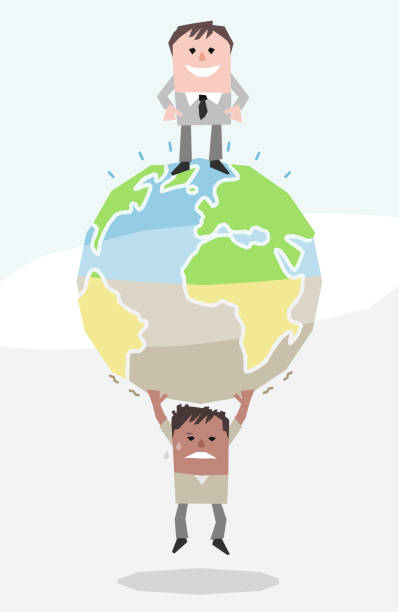 ilustraciones, imágenes clip art, dibujos animados e iconos de stock de dibujos animados tierra y los humanos divididos en dos lados desiguales - wealth earth poverty imbalance