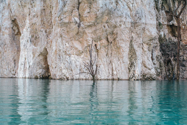 istock Beautiful minimalistic scene with dead tree and reflection in water and timber in turquoise water At Ratchaprapa dam, khao sok national park in surat thani southern of thailand. 1297512822