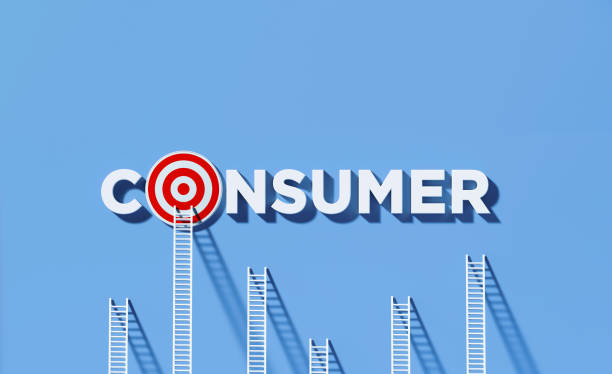 istock White Ladders Leaning on Consumer Written Bull's Eye Target on Blue Wall 1297519678