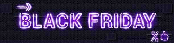 istock BLACK FRIDAY glowing purple neon lamp sign on a black electric wall 1297522284