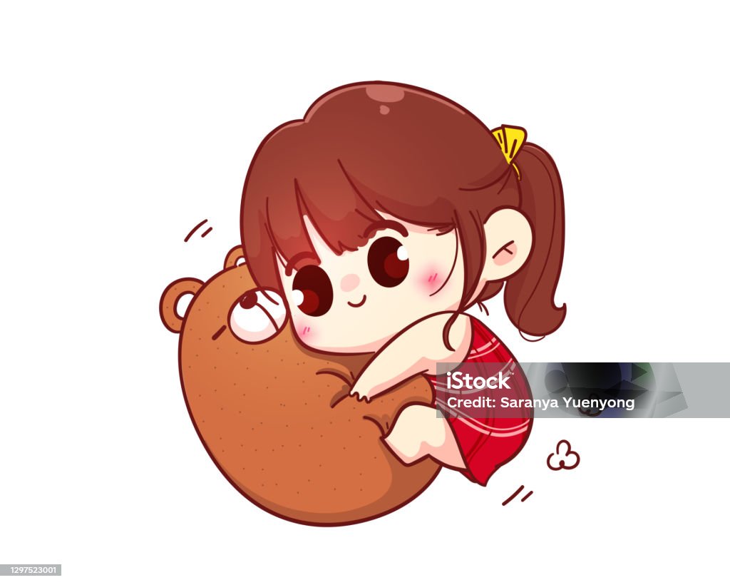 Cô Gái Dễ Thương Ôm Gấu Bông Hạnh Phúc Valentine Nhân Vật Hoạt ...
