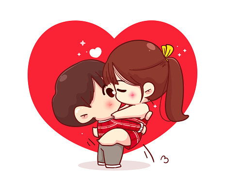 Lovers Couple Kissing Happy Valentine Cartoon Character Illustration  Premium Vector Stock Illustration - Download Image Now - iStock