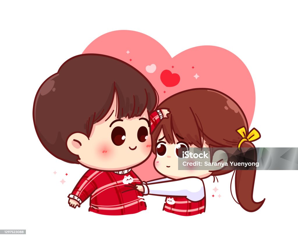 Lovers Couple Happy Valentine Cartoon Character Illustration Premium Vector  Stock Illustration - Download Image Now - iStock