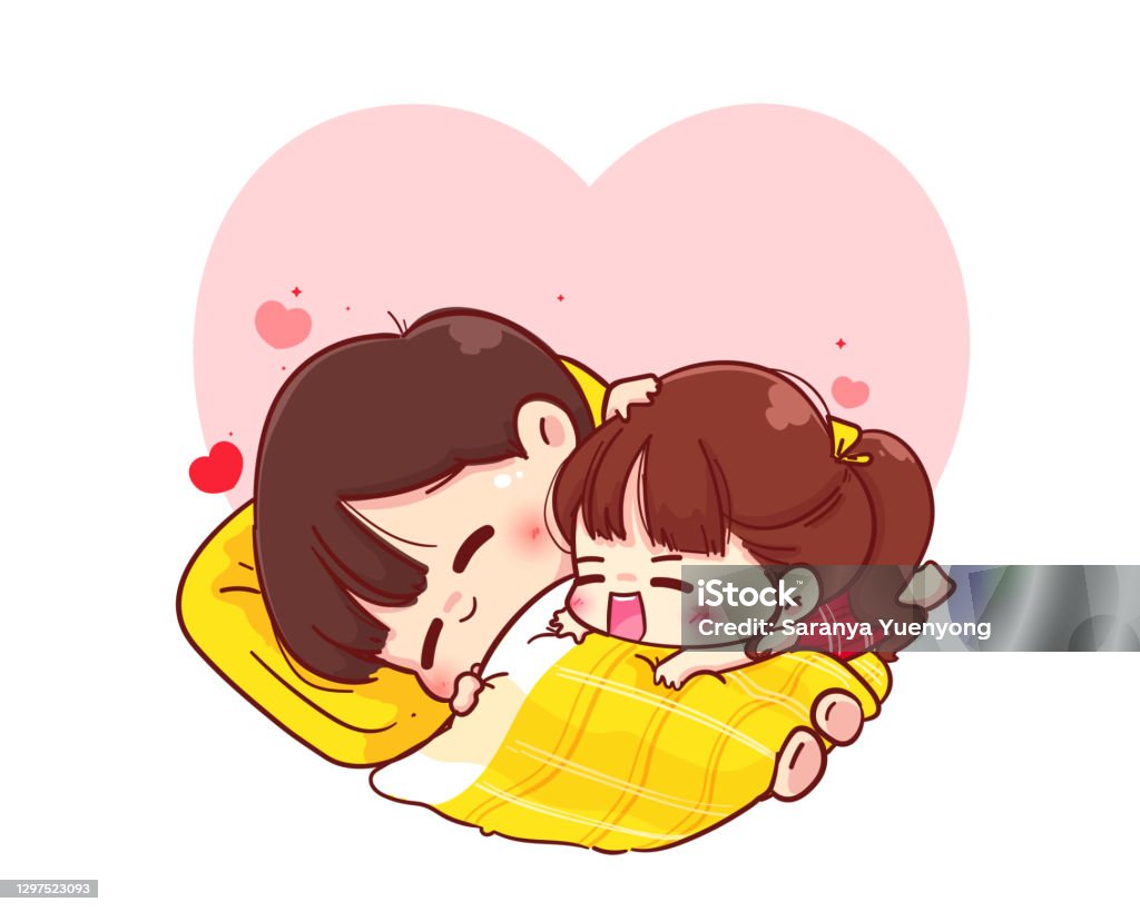 Lovers Couple Hugging On Blanket Happy Valentine Cartoon Character  Illustration Premium Vector Stock Illustration - Download Image Now - iStock