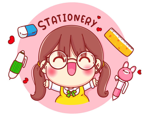 Cute Girl With Stationery Logo Cartoon Character Illustration Premium Vector Stock Illustration - Download Image Now - iStock Cute Girl With Stationery Logo Cartoon Character Illustration Premium Vector Stock Illustration - Download Image Now - iStock