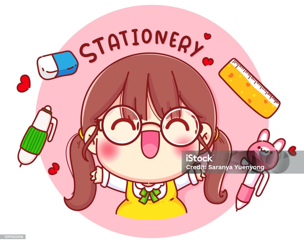 Cô Gái Dễ Thương Với Logo Văn Phòng Phẩm Hoạt Hình Nhân Vật Minh ...