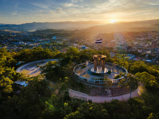 Flag of Honduras in Tegucigalpa remodelation of Cerro Juana Lainez in Tegucigalpa City honduras landscape stock pictures, royalty-free photos & images