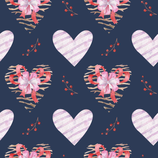 istock Watercolor seamless pattern with hearts and decorations for Valentine's day. Hearts and ribbons pattern for Valentine's day cards, greeting cards, gifts, t-shirts, mugs, stickers, scrapbooking crafts and design. Watercolor illustration, seamless pattern 1297531866
