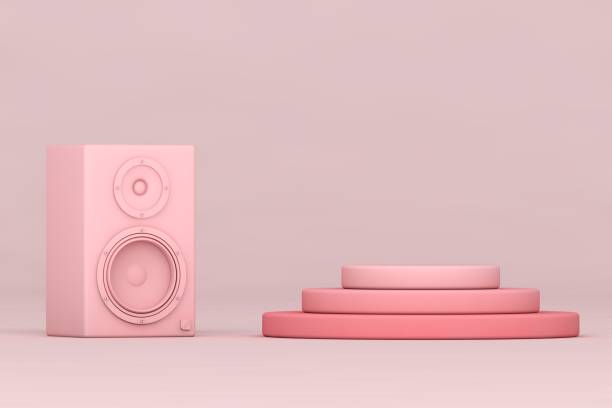 istock Pink speaker and empty product stand on pink background 1297538735
