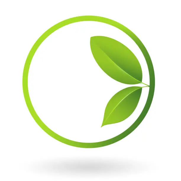 Photo of Green leafs logo in a circle. illustration.