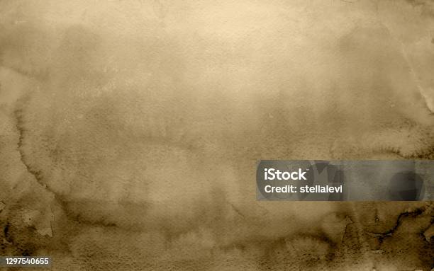 Brown Dark Sepia Gold Colored Watercolor Background Hand Drawn On Watercolor Paper Stock Photo - Download Image Now