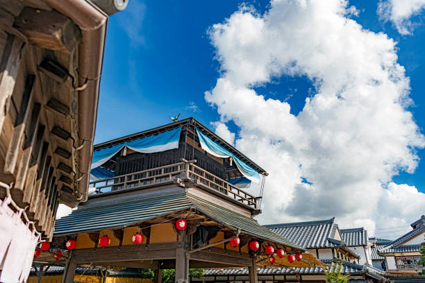 Ise, Mie, Japan - September 6 2019 : Scenery of Okage Yokocho in front of Ise Inner Shrine. Okage Yokocho is a tourist attraction that recreates the streets of Torii-mae Machi from the end of the Edo period to the beginning of the Meiji period, located in front of the Ise Jingu Imperial Grand Shrine (Inner Shrine).