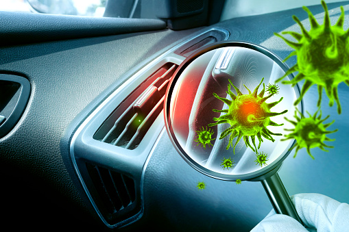 Ventilación de aire acondicionado para automóviles y simulación de virus 3D photo