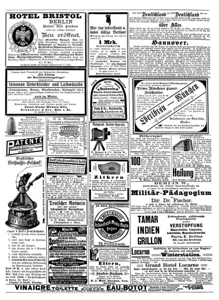 ilustrações de stock, clip art, desenhos animados e ícones de ads from 1892 in a german magazine - camera engraving old retro revival