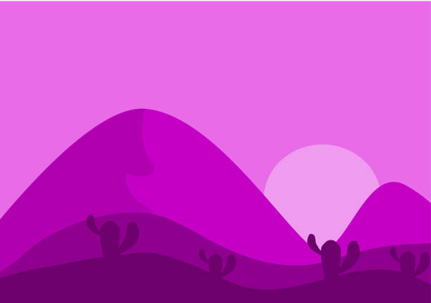 istock Desert Landscape with Cactus, Hills and Mountains Silhouettes. Vector Nature Horizontal Background 1297556315