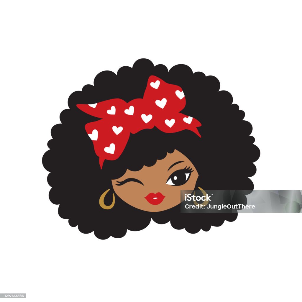 Cute Afro Black Girl With Afro Hair And Red Bow Bandana Stock Illustration  - Download Image Now - iStock