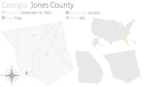 Vector illustration of Map of Jones County in Georgia