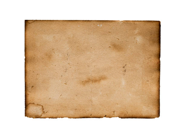 istock Brown paper blank texture crumpled dark border. Isolated on white background. 1297559387