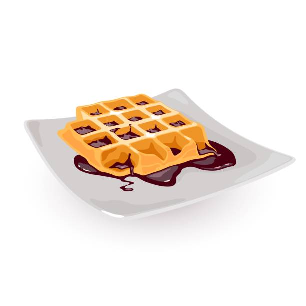 kreskówkowy wafel na śniadanie - waffle breakfast syrup plate stock illustrations