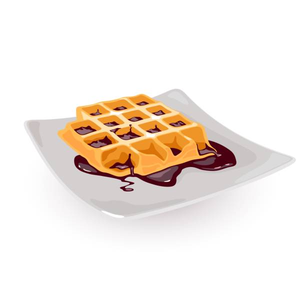 ilustrações, clipart, desenhos animados e ícones de waffle de desenho animado no café da manhã - waffle breakfast syrup plate