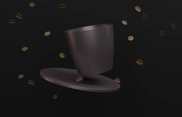 istock 3D Black Espresso Cup And Coffee Beans on Black Background 1297562098