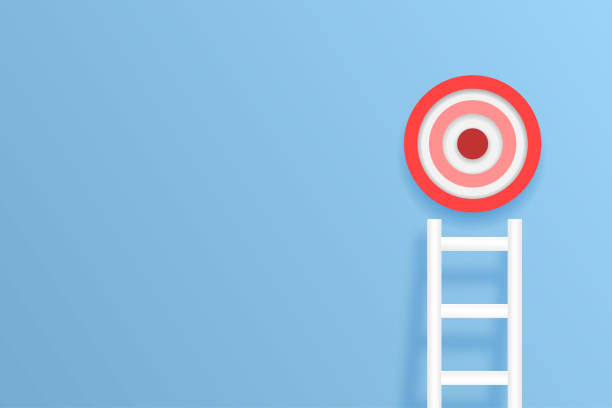 istock Red circular target with ladder on blue background with copy space leadership and success concept. Career growth and the desire to win vector illustration 1297562305