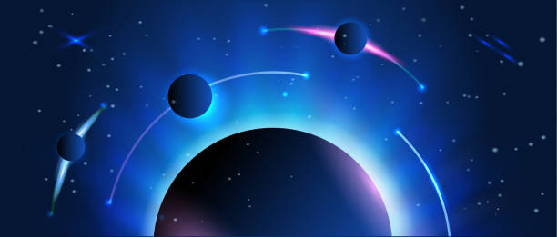 Abstract space banner. Earth and planets with stars on the background. Astronomy and science. Abstract space banner. Earth and planets with stars on the background. Astronomy and science. Use for info graphics or as an vector illustration. galaxy diagram stock illustrations