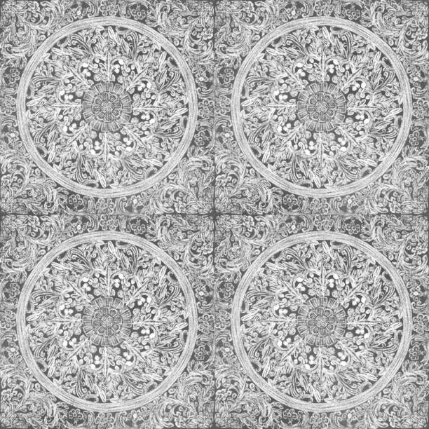 Hand drawn Circle Floral Seamless Pattern with White Chalk on Gray Background. Floral Medallion Pattern, Abstract Mandala Pattern Flowers and Paisley Doodle , Henna Decorative Mandala Tile, Ethnic Flower Decoration Ornament, Floral Indian Design. Hand drawn Circle Floral Seamless Pattern with White Chalk on Gray Background. Floral Medallion Pattern, Abstract Mandala Pattern Flowers and Paisley Doodle , Henna Decorative Mandala Tile, Ethnic Flower Decoration Ornament, Floral Indian Design. locket stock illustrations