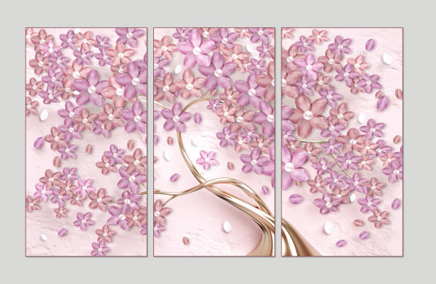 istock 3d tree wallpaper . 3 pieces of wall frame . 1297568250