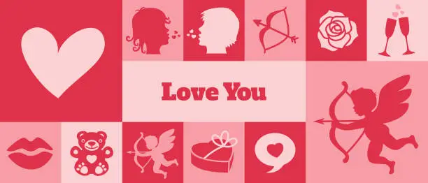 Vector illustration of Modern LOVE YOU banner