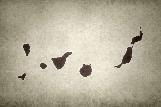 Grunge map of the Canary Islands printed on an old paper.