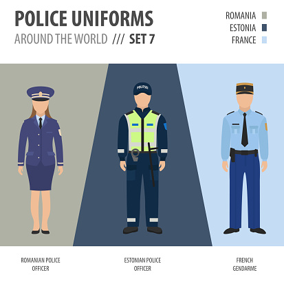 Seaboard Bookkeeper Relationship Police Uniforms Around The World Suit Clothing Of European Police Officers  Vector Illustrations Set Stock Illustration - Download Image Now - iStock