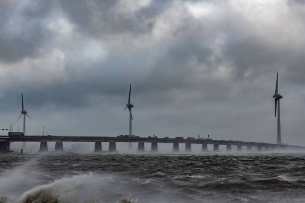 istock Ketelbrug in Flevoland, The Netherlands in a storm 1297579985