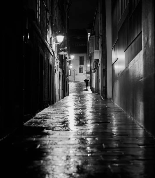 in Santiago de Compostela on a rainy night