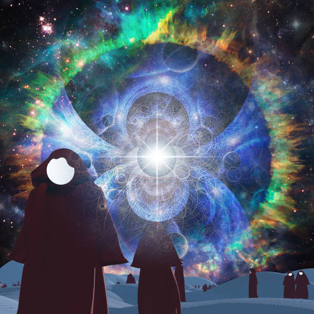 istock Faceless monks and eye of God 1297583827