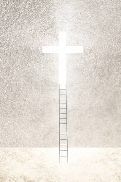 istock Ladder leads to bright cross 1297584787
