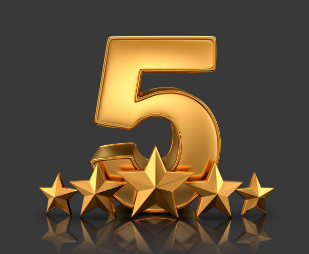 istock Gold five star quality rating with reflection isolated on black 1297585293