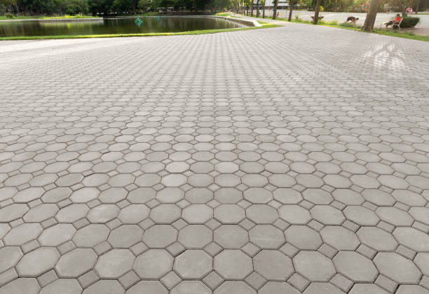 istock Paver brick floor in perspective view for background. 1297586417