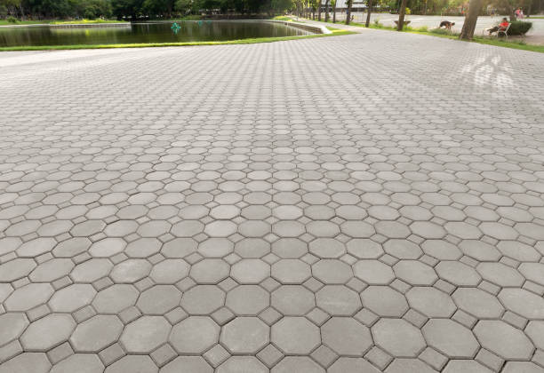 paver brick floor in perspective view for background. - elevated walkway imagens e fotografias de stock