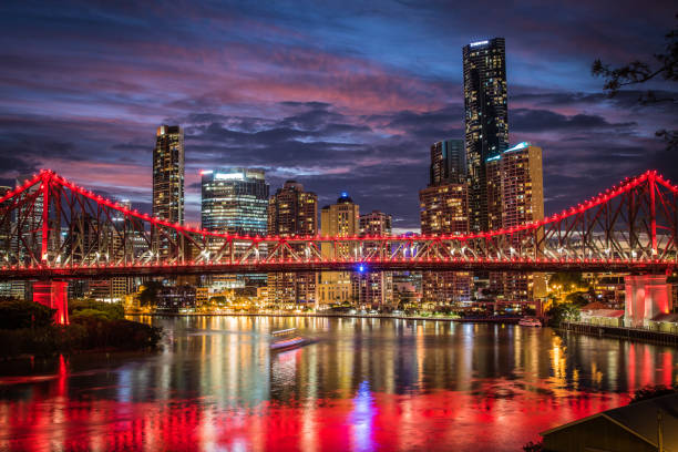 istock Brisbane's Storey Bridge at night with reflections. 1297588151