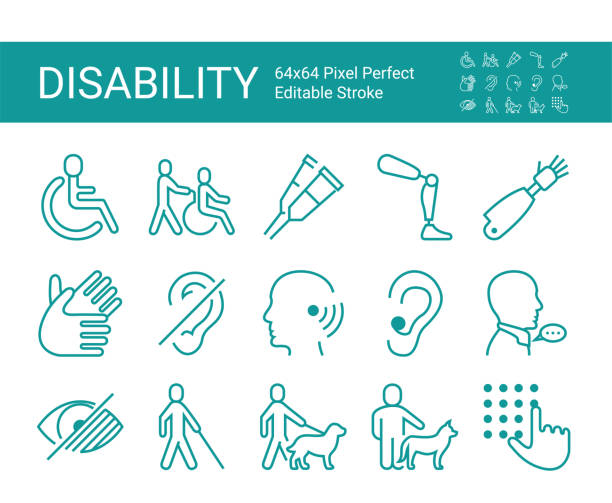 Set of icons of disability. Editable vector stroke. 64x64 Pixel Perfect. Set of icons of disability. Editable vector stroke. 64x64 Pixel Perfect. sign language icon stock illustrations