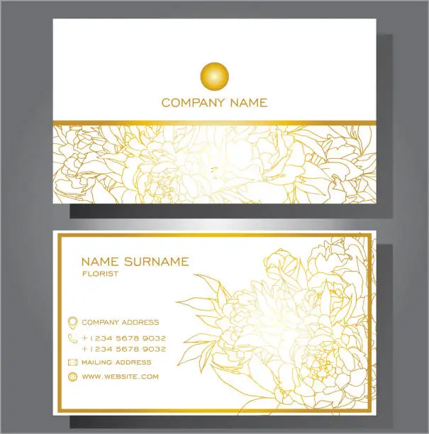 Vector illustration of Business card template, floral golden pattern. Vector design editable.