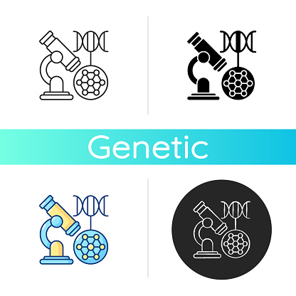 DNA microarray icon. Microscopic analysis. Nano organism sample. Genetic engineering. Biotechnology experiment. Scientific examination. Linear black and RGB color styles. Isolated vector illustrations