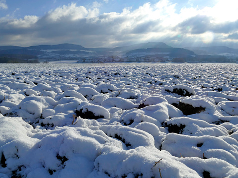 Panoramic view to the Swabian highlands in wintertime in Germany