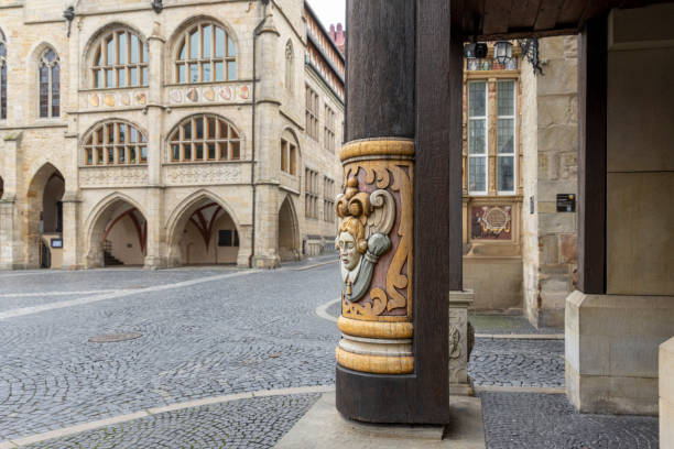 Hildesheim, Germany - jan 17th 2021: Old town square with half-timbered buildings in Hildesheim is a famous travel destination as soon as coronavirus lockdown is lifted.