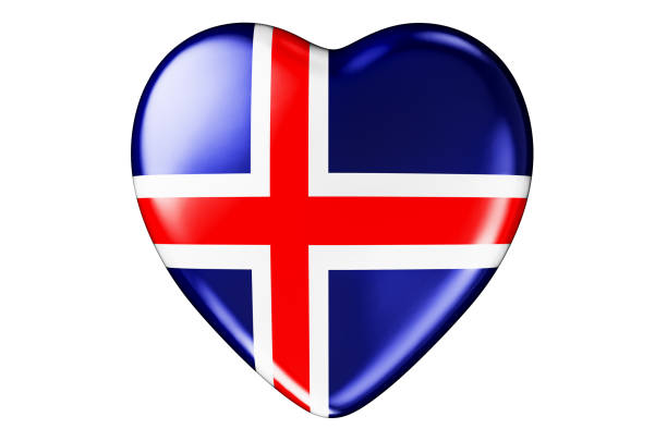 Heart with Icelandic flag, 3D rendering isolated on white background