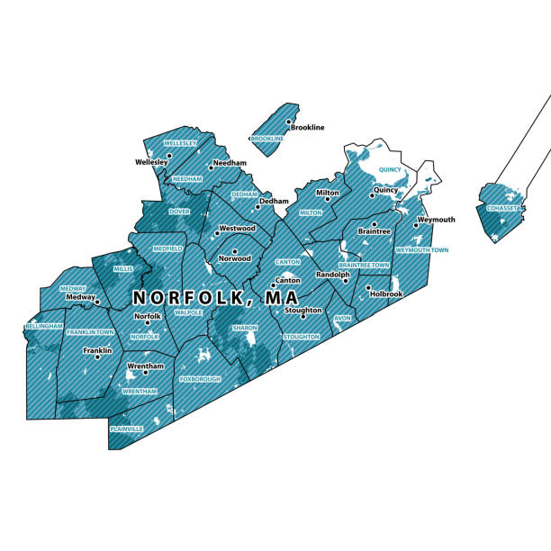 ilustrações, clipart, desenhos animados e ícones de mapa vetorial do condado de massachusetts norfolk - norfolk