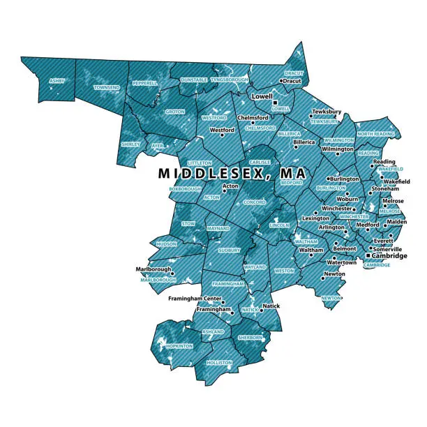 Vector illustration of Massachusetts Middlesex County Vector Map